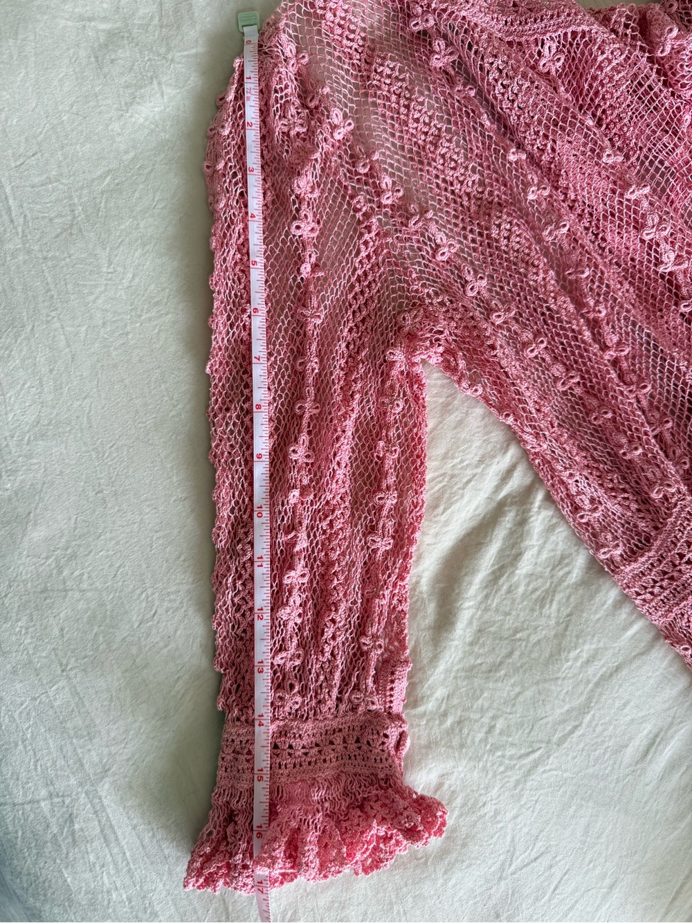Blush Pink Crochet Vintage Midi Dress - Women's Lace Knit Dress - Picture 17 of 17